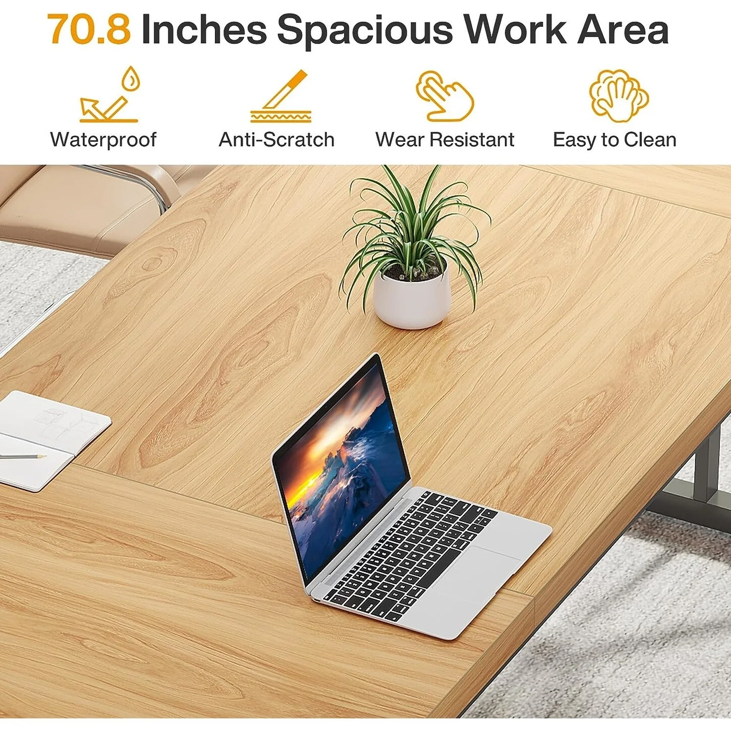 70.8-Inch Executive Desk, Large Computer Office Desk Workstation Light Walnut/Black - 70.86 L x 31.49 W