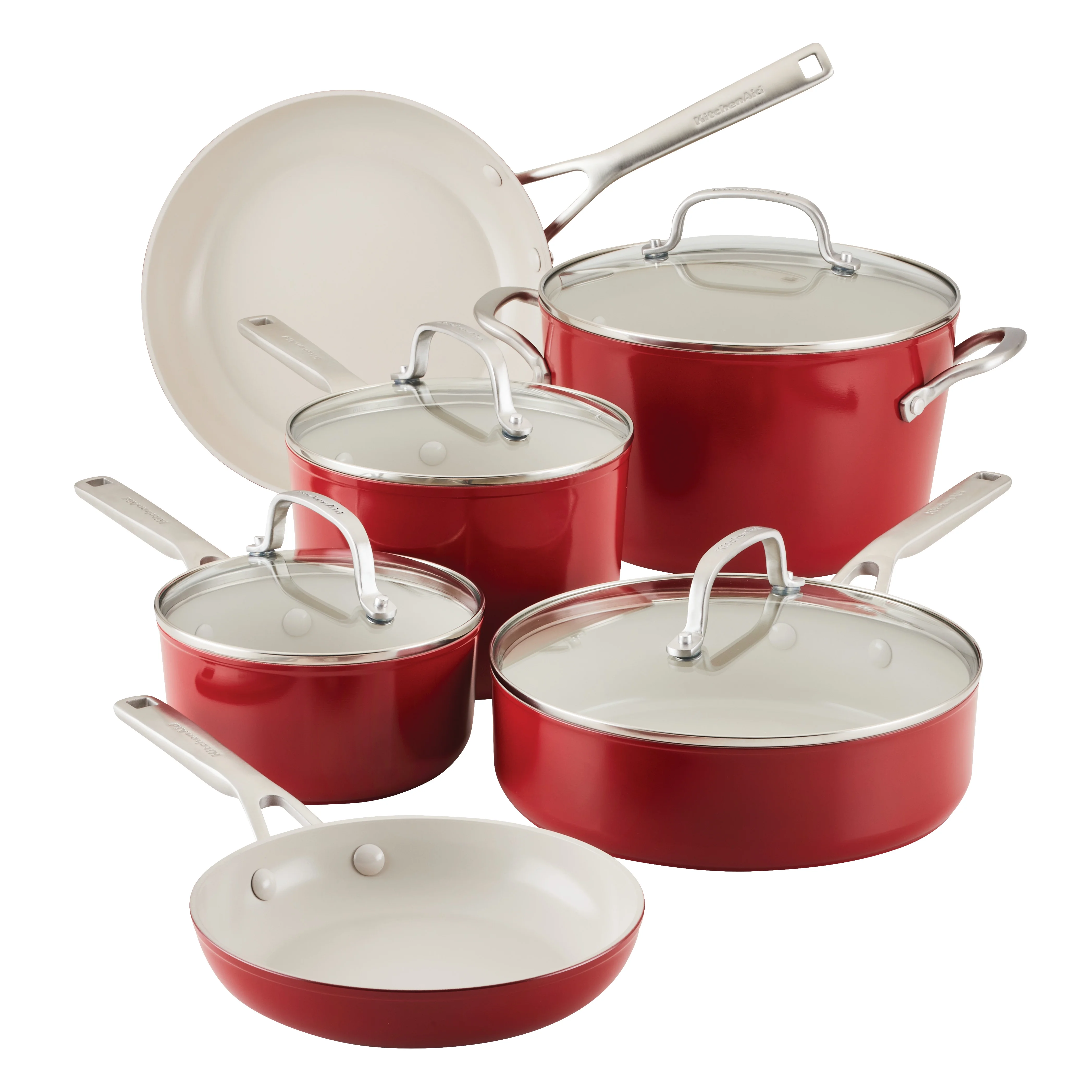 KitchenAid Hard Anodized Ceramic 10 Piece Nonstick Cookware Pots and Pans Set, Empire Red