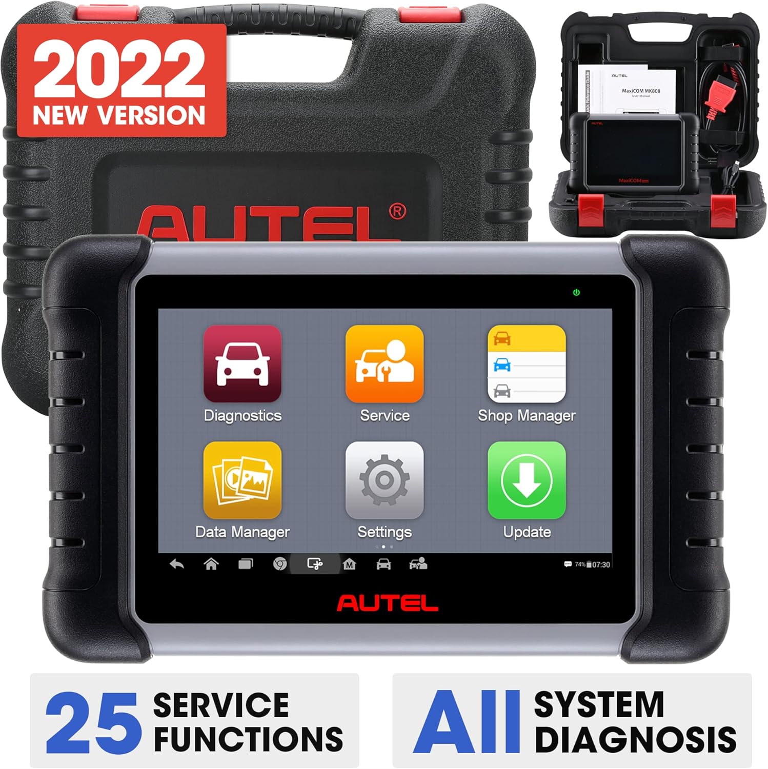 Autel Scanner Autel MaxiCOM MK808, 2022 OBD2 Scanner MK808 Diagnostic Scan Tool with All System and 25+ Service Functions Oil Reset, EPB, BMS