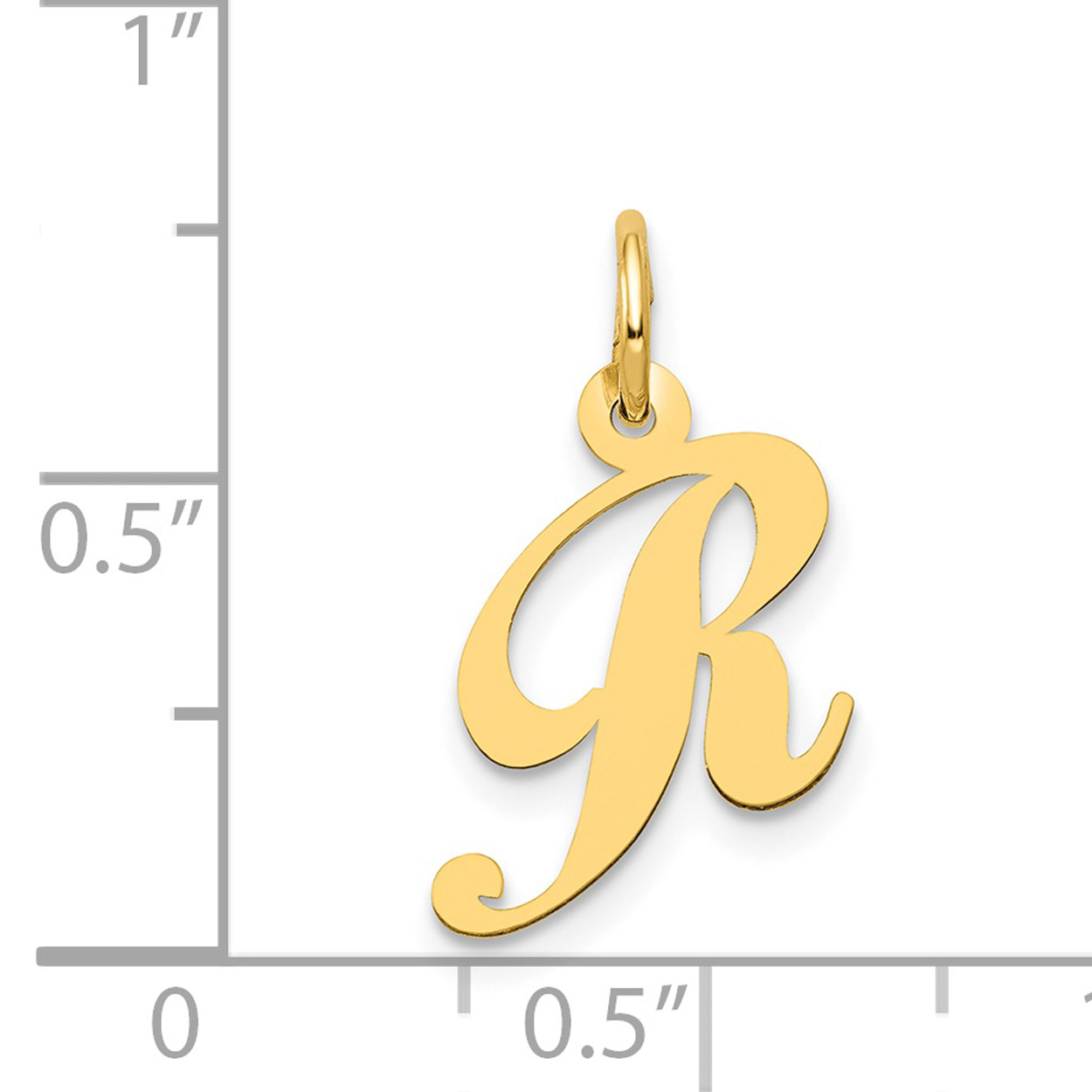 Carat in Karats 14K Yellow Gold Small Fancy Script Letter R Initial Pendant Charm With 14K Yellow Gold Lightweight Rope Chain Necklace 18''