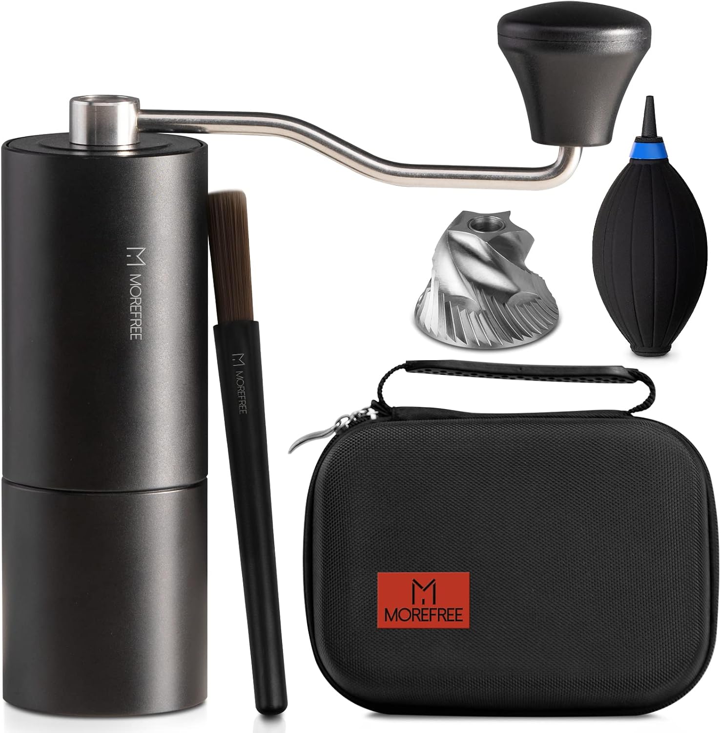 Morefree M6 Manual Coffee Grinder with Adjustable Coarseness Settings, Hand Coffee Grinder with SUS 420 Conical Burr Mill,Black