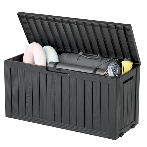 KAMABOKO Outdoor Storage Box, 150 Gallon Large Outdoor Resin Deck Box, Storage Waterproof Boxes Lockable Lid for Garden Tools, Pool Supplies