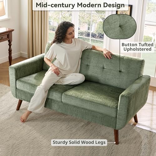 Tbfit L Shaped Couch Sofa, 80" W Mid-Century Modern Sectional Couches, 3 Seater Sofas with Wide Chaise Lounge & Two Pillows