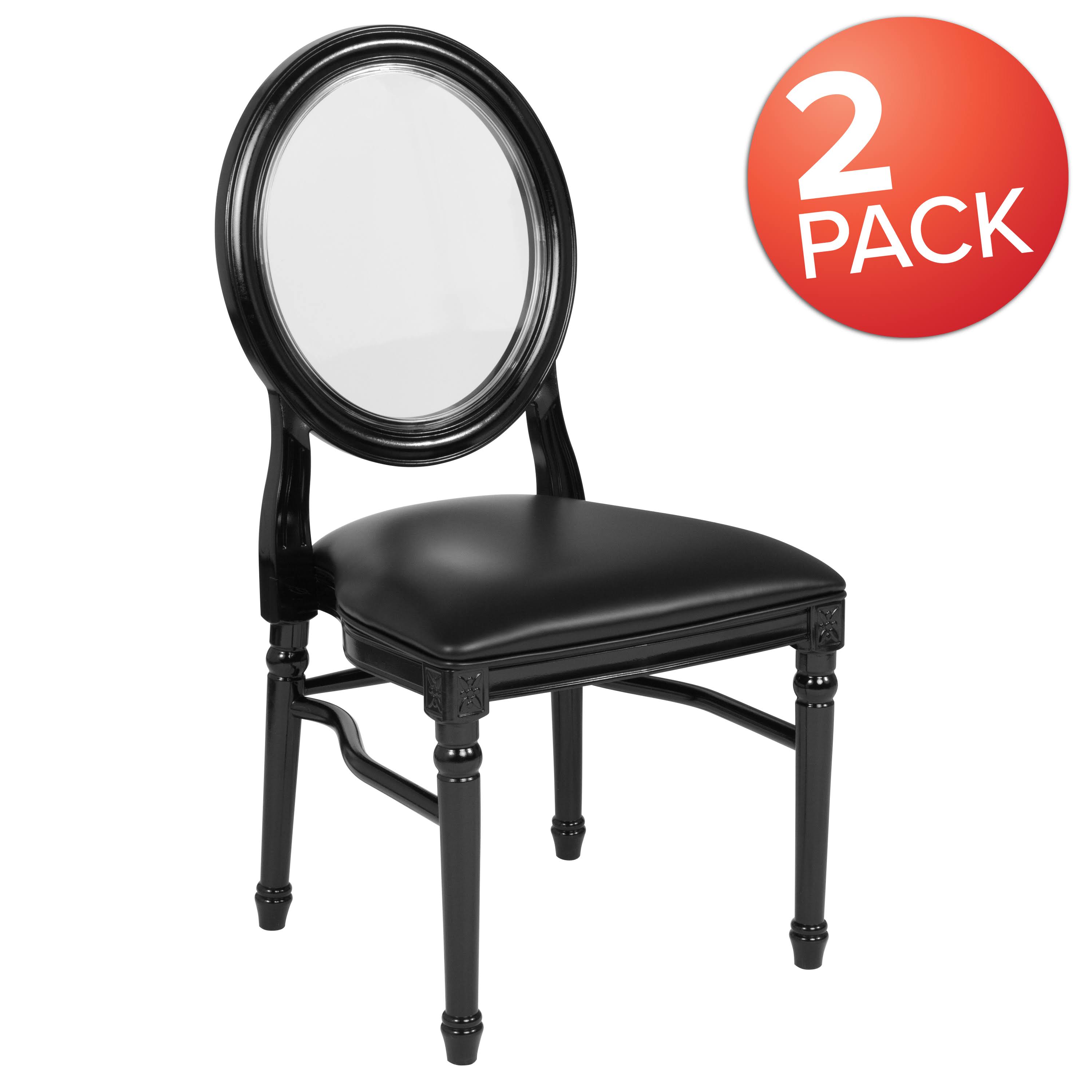 Flash Furniture 2 Pk. Hercules Series 900 lb. Capacity King Louis Chair with Transparent BACK, Black Vinyl Seat and Black Frame