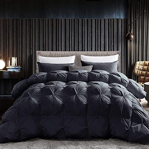 Luxurious All-Season Goose Down Feather Fiber Comforter Queen Size Duvet Insert, Premium White Solid Plain Design, Premium Baffle Box