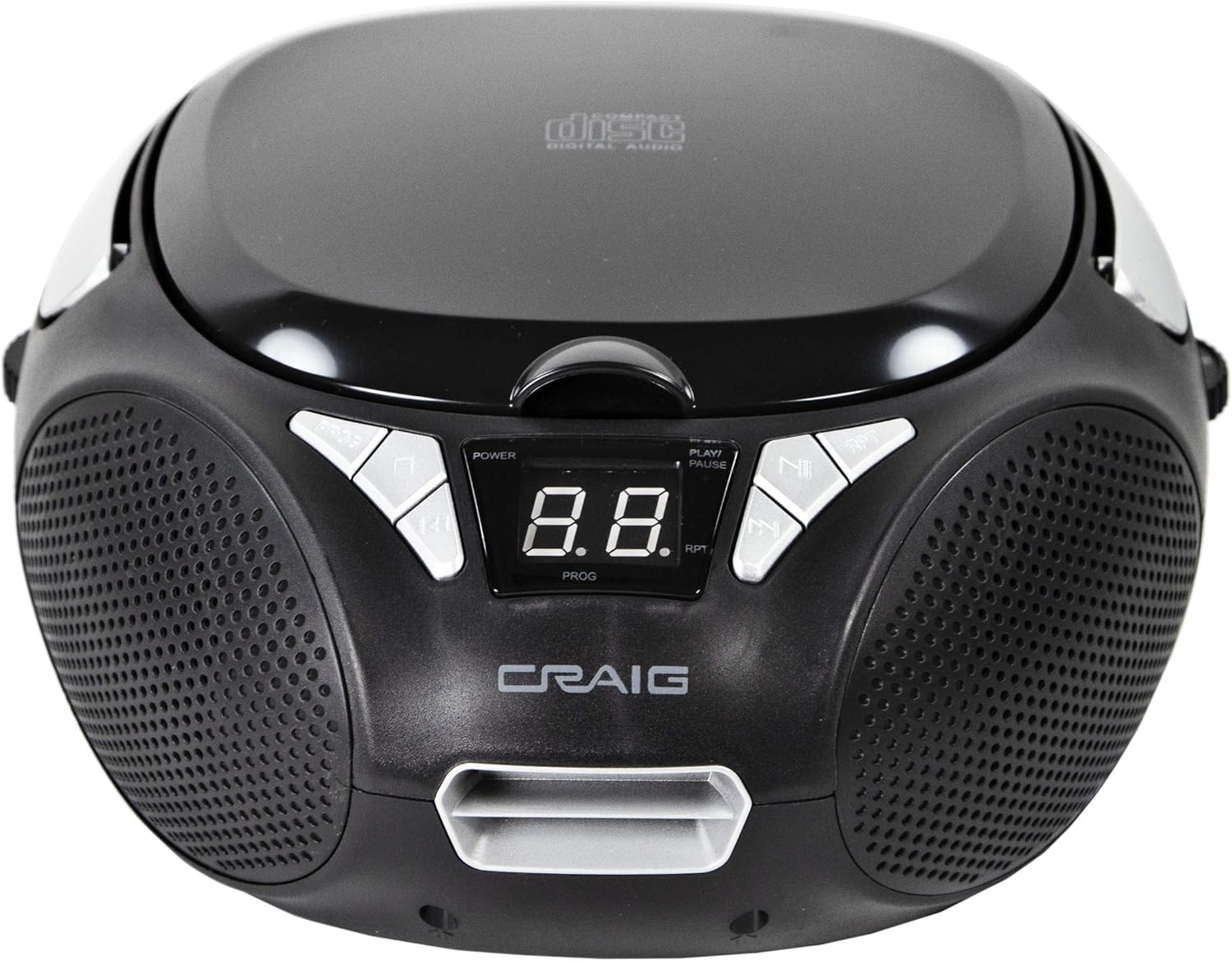 Craig CD6925 Portable Top-Loading Stereo CD Boombox with AM/FM Stereo Radio in Black | LED Display | Programmable CD Player | CD-R/CD-W Compatible |