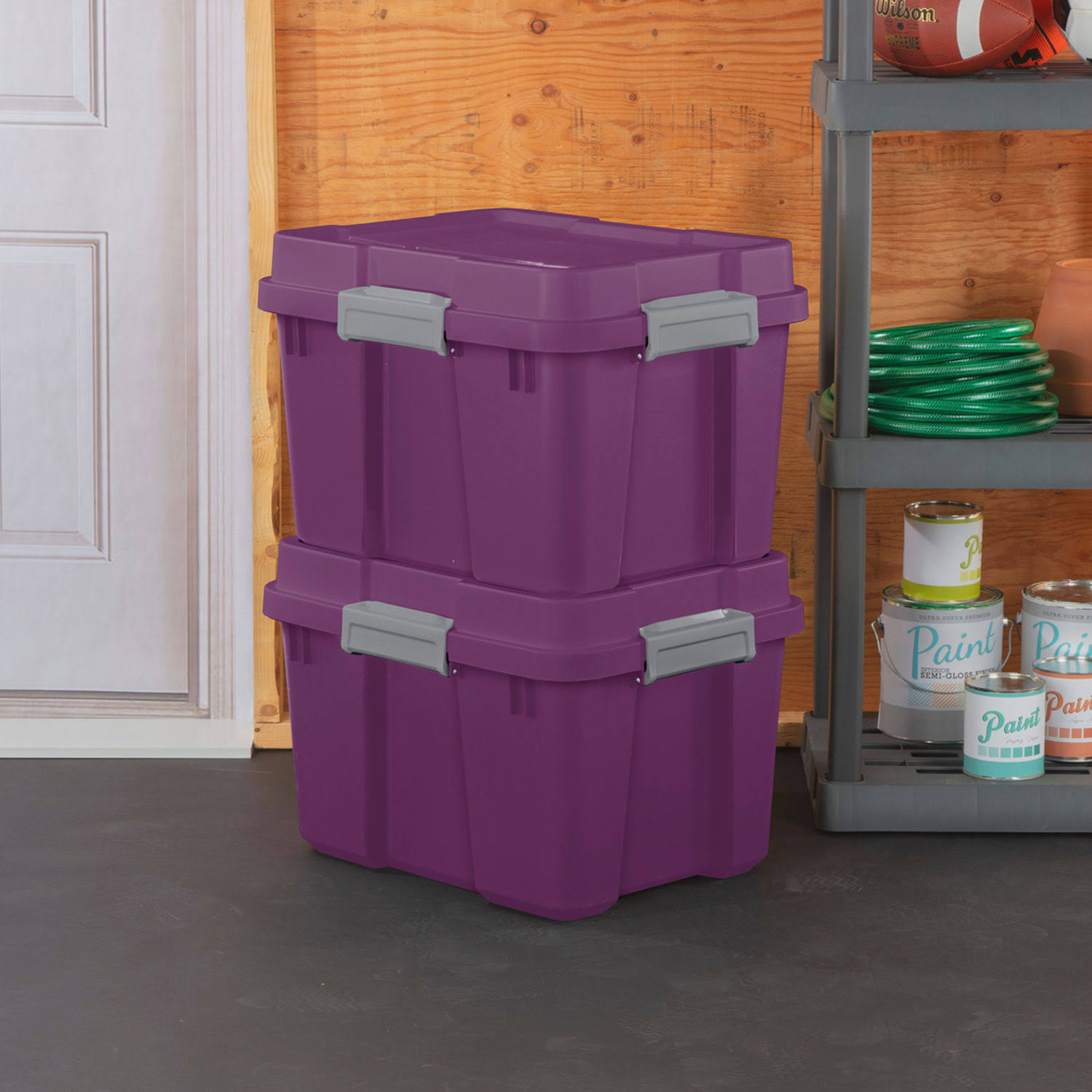 Sterilite 20 Gallon Heavy Duty Plastic Gasket Tote Stackable Storage Container Box w/ Lid u0026 Latches for Home Organization, E