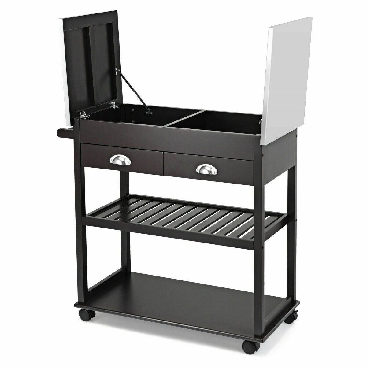Stainless Steel Mobile Kitchen Trolley Cart with Drawers u0026 Casters - 34.5x22 x 16x22 x 32x22 (L x W x H) - White