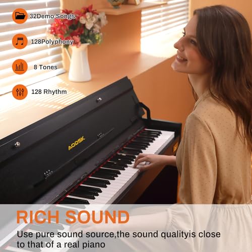 AODSK 88-Key Weighted Hammer Action Digital Piano with Speakers,Furniture Stand and Triple Pedals,Beginner's Course- Comes With Headphones