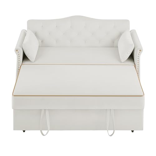 68.11" Corduroy Sleeper Chair Bed with USB Port, Cup Holders & Side Storage Pockets – 3-in-1 Foldable Sofa Bed for Guest Room, Living Room – White