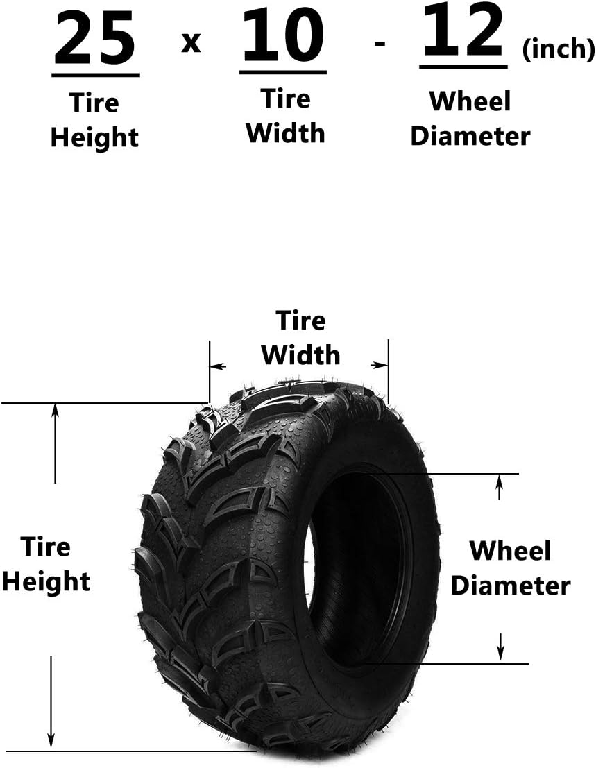 Set of 2 ATV/UTV Tubeless Tires 25x10-12 25-10-12 6PR All-Terrain Tires 25x10-12 LRC ATV utv Tires