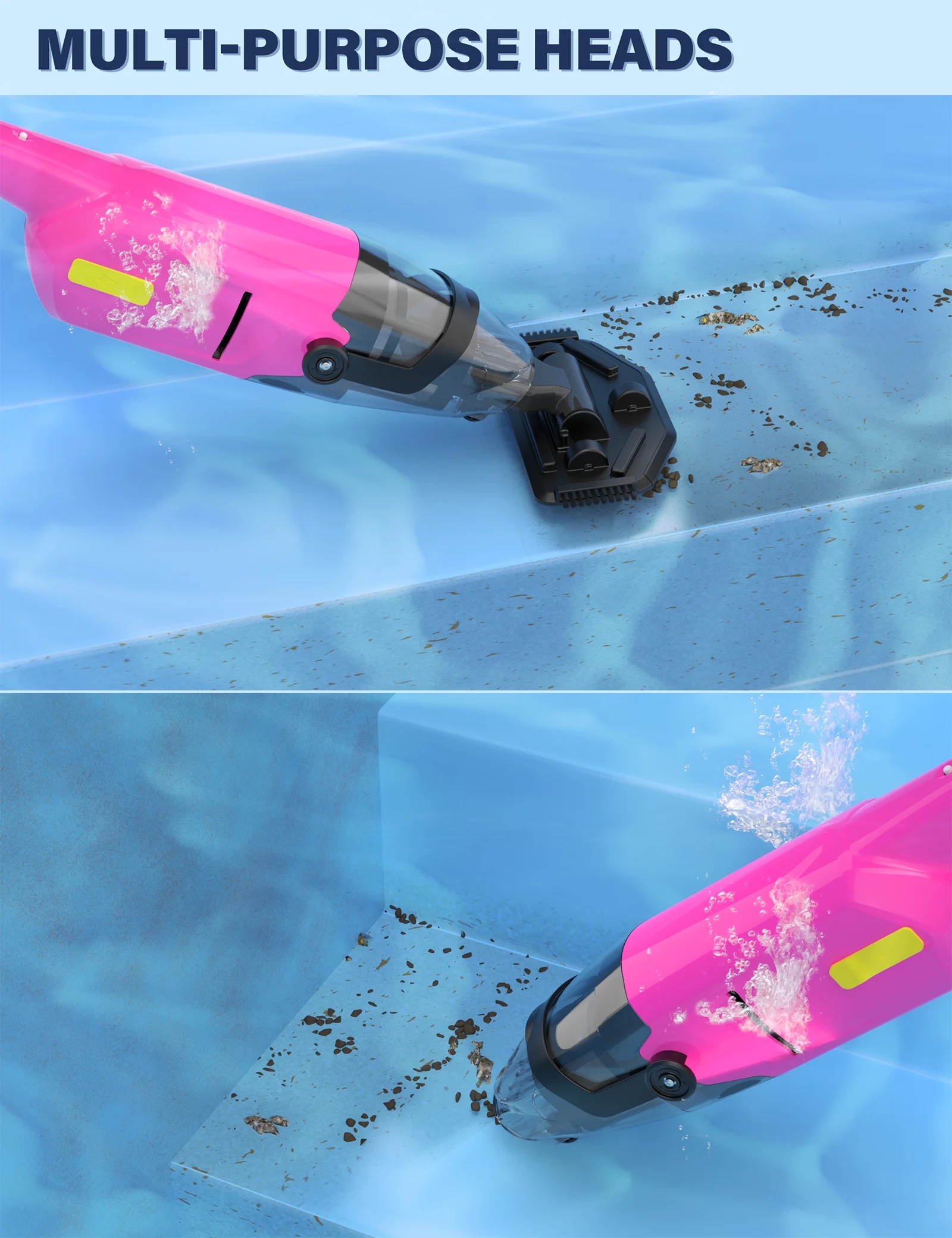 Efurden Cordless Pool Vacuum, Handheld Pool Vacuum with Running Time up to 60-Minutes for Above Ground Pools, Spas and Hot Tubs,Pink