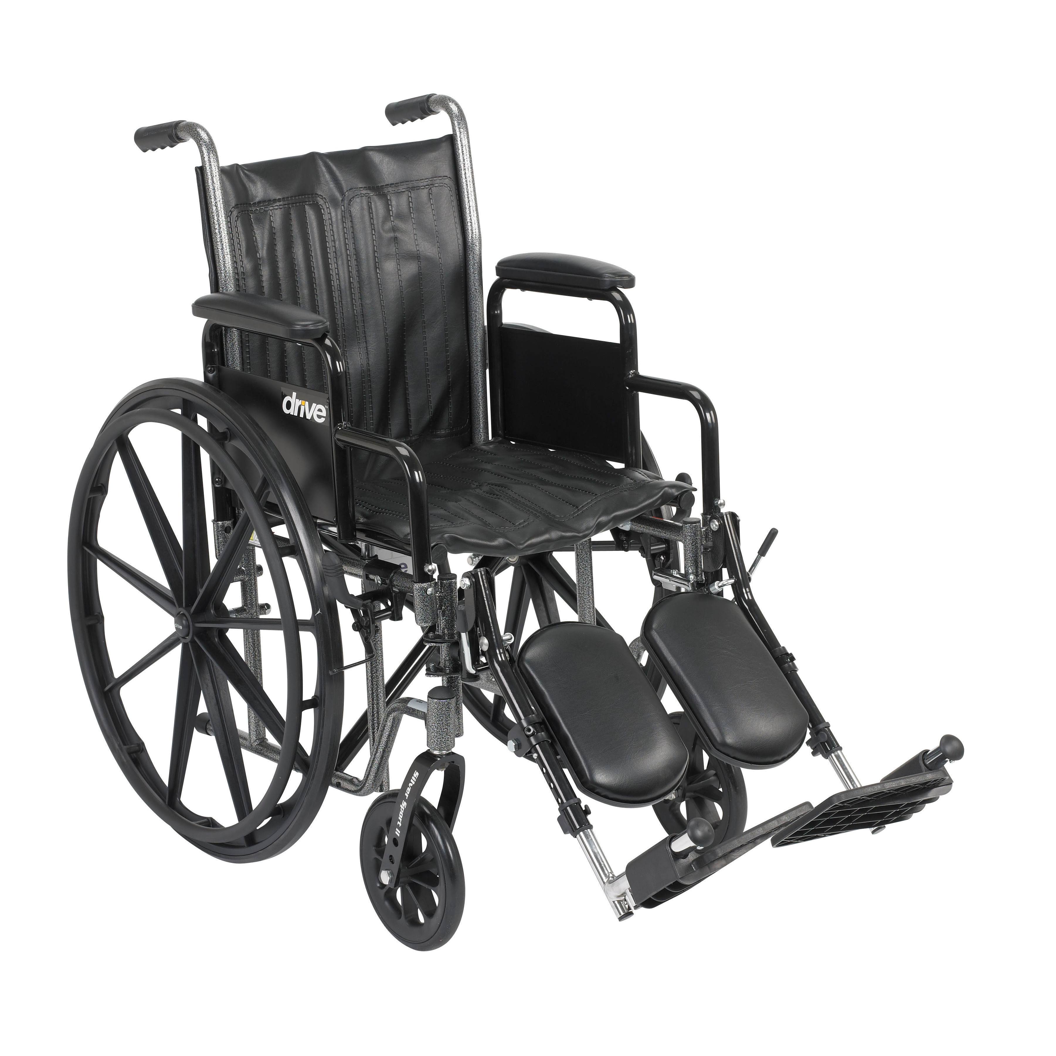 Drive Medical Silver Sport 2 Wheelchair Detachable Full Arms Elevating Leg Rests 16x22 Seat