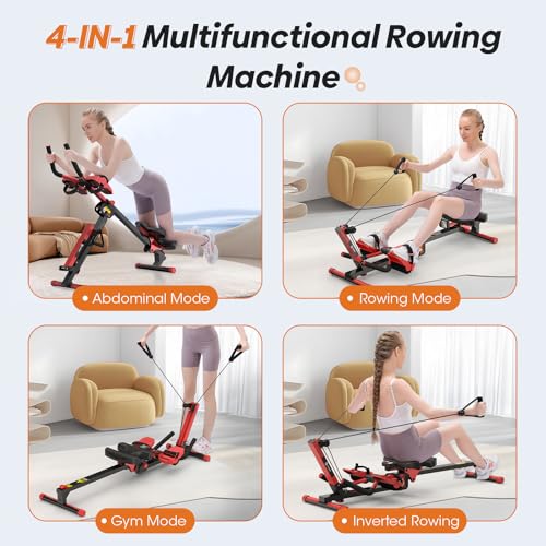 Rowing Machine, 4 in 1 Rowing and Ab Machine with 2 Levels of Workout Resistance