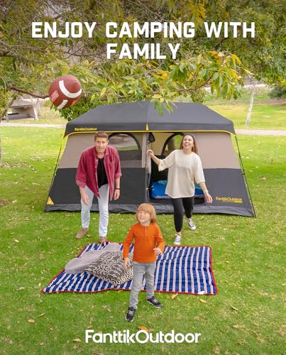 FanttikOutdoor Instant Cabin Tent 6/8/10/12 Person Camping Tent Setup in 60 Seconds with Rainfly & Windproof Portable with Carry Bag for Family