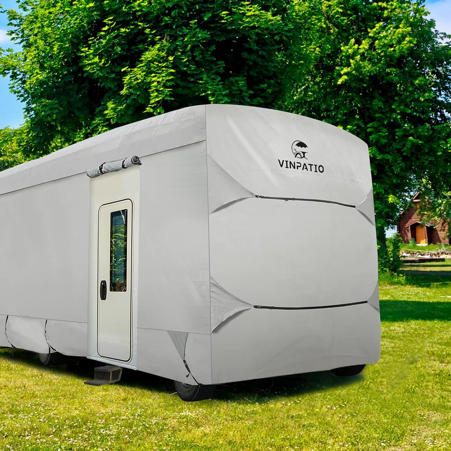 VINPATIO Class A RV Cover Thick 3 Layers Polypro Anti-UV Camper Cover Fits 37-40Ft Motorhome Breathable Waterproof Quick Drying, Grey