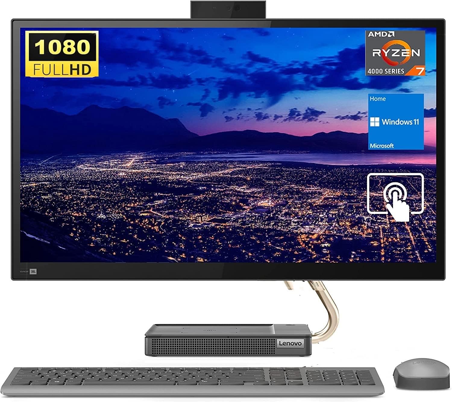 Lenovo IdeaCentre 5 AIO, 23.8" FHD Touchscreen All-in-One Desktop, AMD Ryzen 7 5700U Processor, 16GB RAM, 256GB SSD+1TB HDD, WiFi6, Bluetooth, Webcam