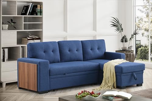 Devion Furniture Regis 4-in-1 Convertible L Shaped Couch with Pull Out Bed and Storage, Sectional Sleeper Sofa with Reversible Chaise for Living Room