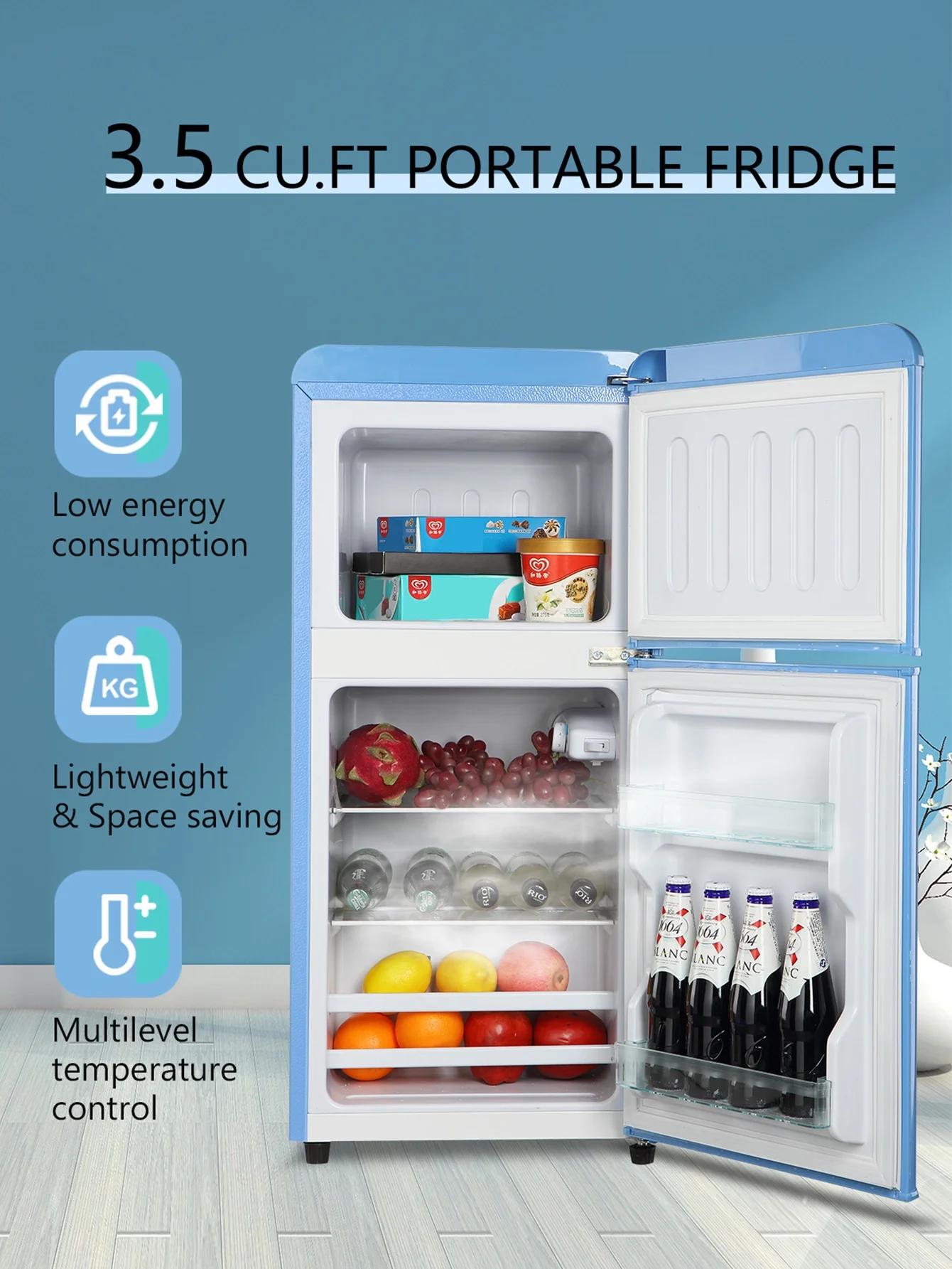 KRIB BLING 3.5 Cu.ft Mini Fridge with 7 Level Thermostat, Compact Refrigerator with Freezer on Top, Ideal for Dorm, Office, Black