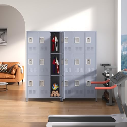 3 Doors Lockers for Employees, Steel Storage Lockers Lockable, Metal Locker Storage Cabinet for Home Office School Gym, Require Assembly (Grey)