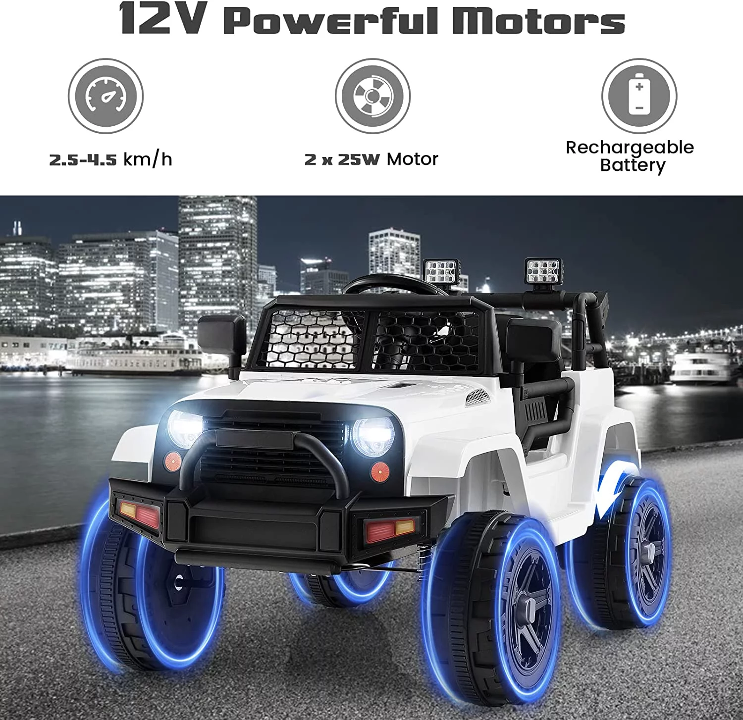 OLAKIDS Kids Ride On Truck, 12V Electric Vehicle Jeep Car with Remote Control, Toddlers Battery Powered Toy with 2 Speeds, Spring Suspension