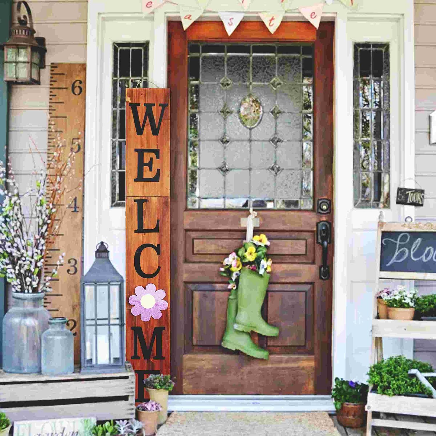 Outdoor Welcome Sign for Front Porch Decor, Interchangeable Seasonal Icons Vertical Welcome Sign, Modern Farmhouse Decor for The Home