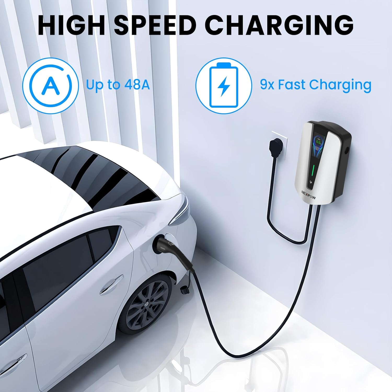 NEXPOW Level 2 EV Charger, Max 48A Adjustable Current Electric Vehicle Charging Station, Suitable for All J1772 EV, with NEMA 14-50 Plug