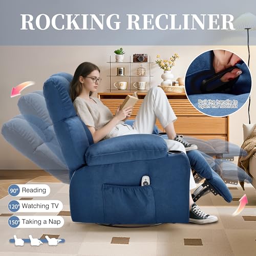 Recliner Chair with Massage and Heat, Rocker Recliner Chairs for Adults, Overstuffed Nursery Rocking Chairs for Living Room
