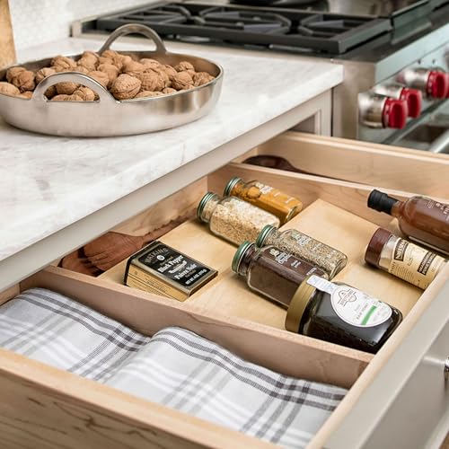 Rev-A-Shelf 3 Tiered Seasoning Organizer for Wooden Kitchen Drawers, Pull Out Spice Rack, 19.75 x 33.15 x 1.74 In, Maple, 4SDI-36-1