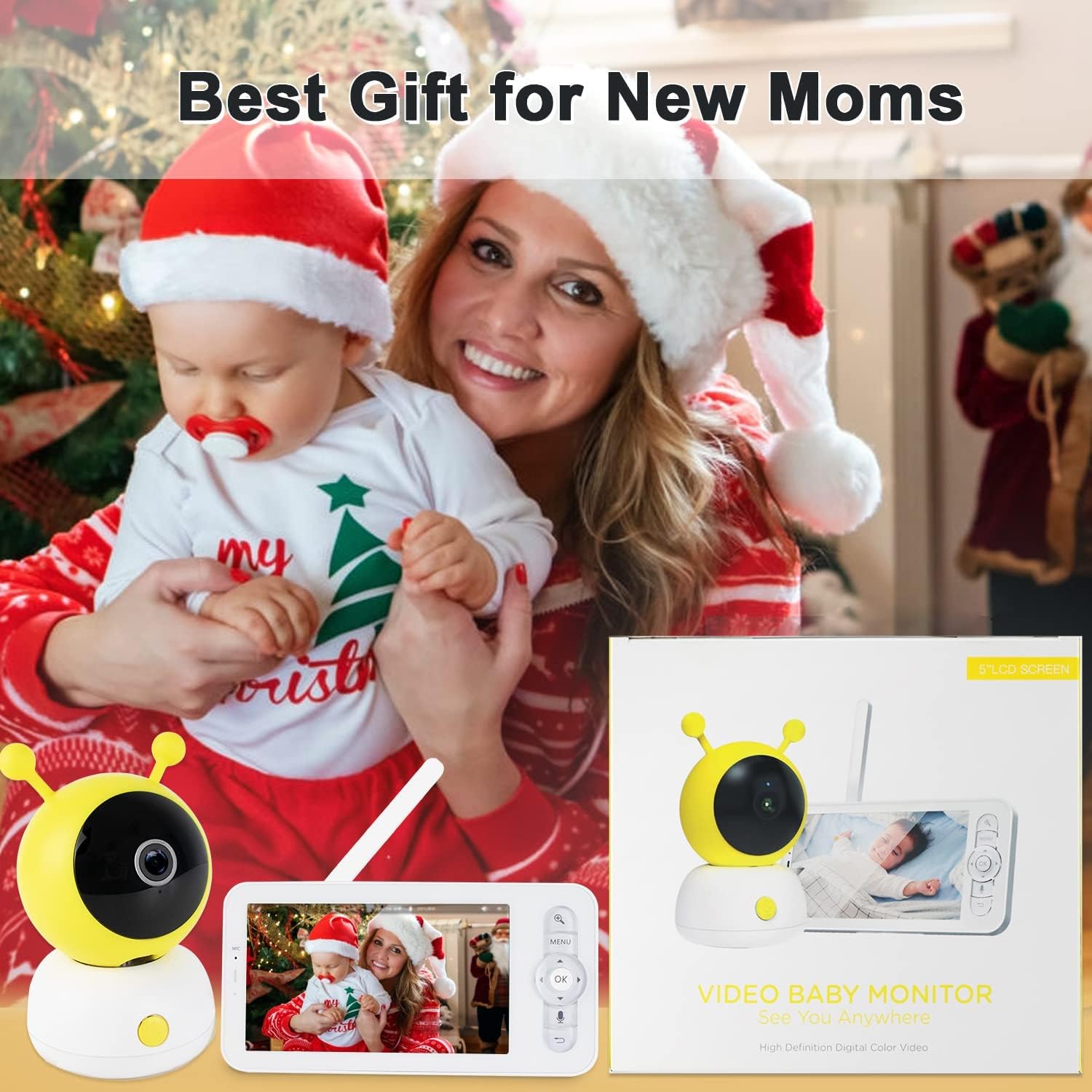 JeaTone WiFi Baby Monitor, 5 Wireless Baby Monitors with Camera and Audio, 1080p Camera and 720p Display, 2-Way Audio