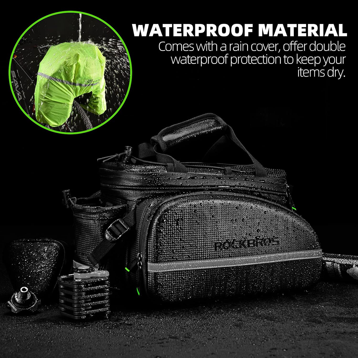 ROCK BROS Bike Rack Bag Trunk Bag Waterproof Carbon Leather Bicycle Rear Seat Cargo Bag Rear Pack Trunk Pannier Handbag