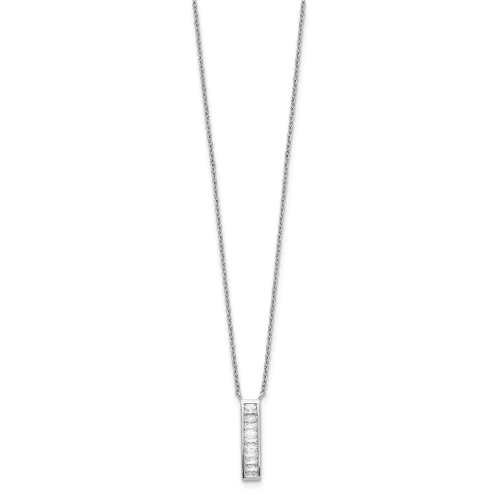 Auriga 925 Sterling Silver Rhodium Plated CZ Vertical Bar Necklace for Women 17.5"