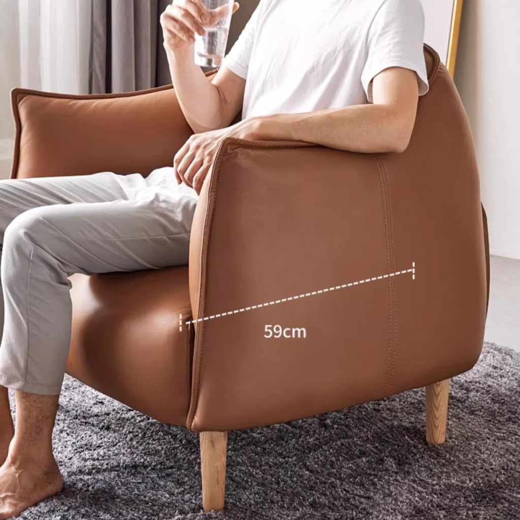Couch for Living Room Leather Sofa Modern Minimalist Solid Wood Sofa Chair Nordic Small Apartment Living Room Light Luxury Single Sofa Samll Sofa