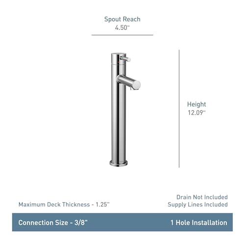 Moen Align Chrome One-Handle Single Hole Modern Vessel Sink Bathroom Faucet, 6192