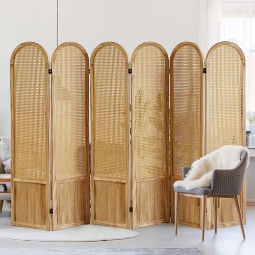 5.9 Ft Tall Hand-Woven Rattan Room Divider 3 Panels, Wood Room Divider Panel, Folding Screen Divider Wall, Wall Divider for Room Separation