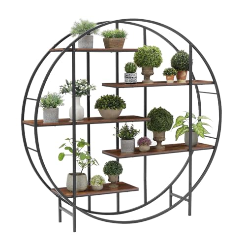 Plant Stand 5 Tier Tall Metal Plant Shelf for Indoor, Round Shaped Ladder Plant Shelf Holder