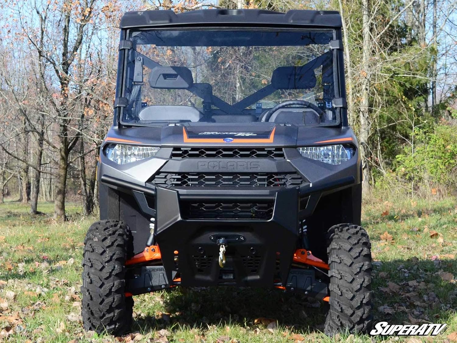 SuperATV Clear Scratch Resistant Full Windshield for Polaris Ranger XP 1000 / Crew (See Fitment) | 1/4 Polycarbonate | Protects Against Debris | Mud