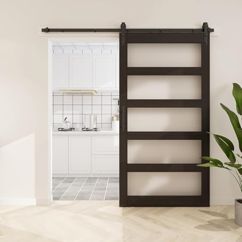 BARNSMITH 42in x 84in Glass Barn Door with 7FT Sliding Door Hardware Kit Included & Handle