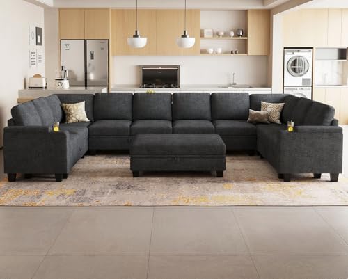 Belffin Modular Sectional Sofa Couch with Storage U Shape Convertible Corner Couches for Living Room Dark Grey Couch