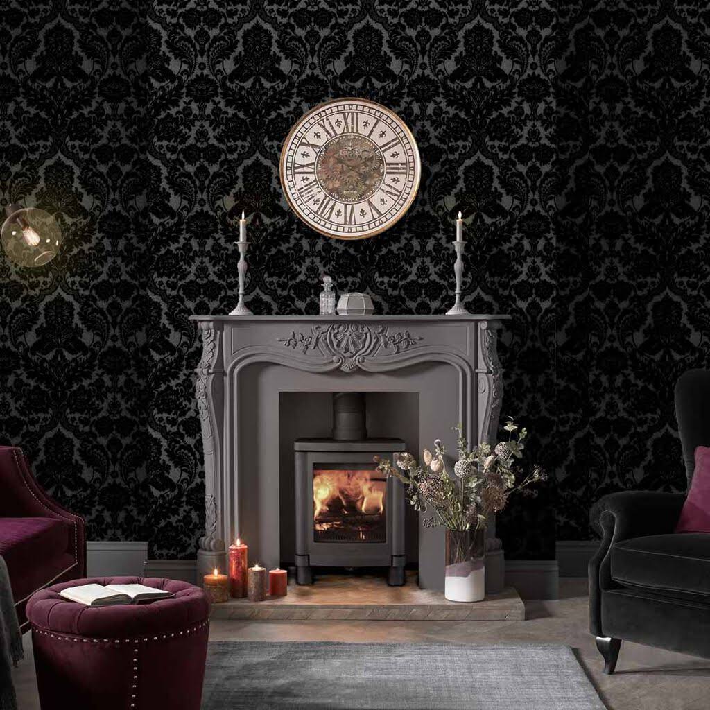 Graham u0026 Brown Gothic Damask Noir Wallpaper