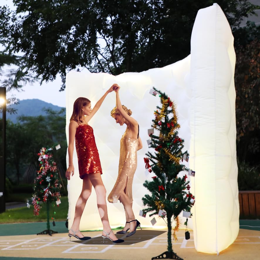 White Inflatable Photo Booth Wall with Led Lights(16 Colors Changing), Inflatable Tent(8.3x4x8.3 ft) Inner Air Blower for Parties Anniversary Events