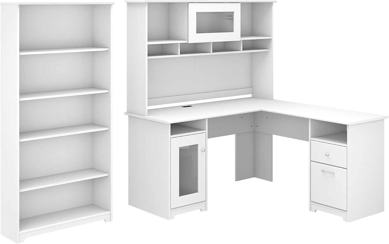 Bush Furniture Cabot L Shaped Desk with Hutch and 5 Shelf Bookcase
