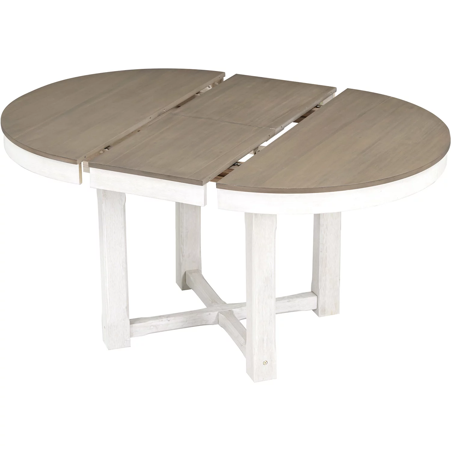 Churanty Farmhouse 5 Piece Round Dining Table Set for 4,Two Size Round to Oval Extendable Butterfly Leaf Wood Dining Table with 4 Upholstered Chairs