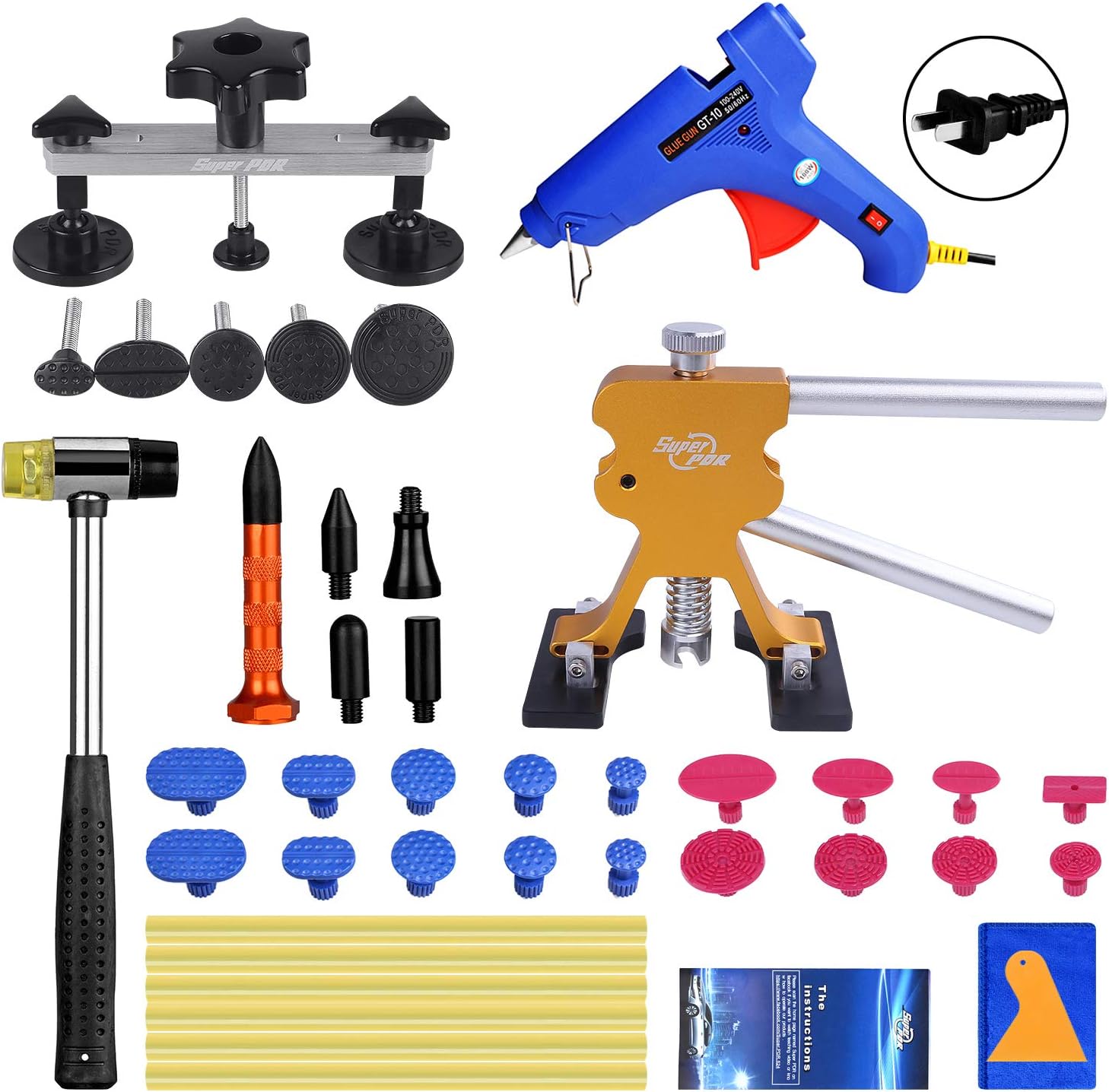 Super PDR Paintless Dent Repair (PDR Tools) Kit - 42Pcs Car Dent Puller Removal Dent Remover Kit