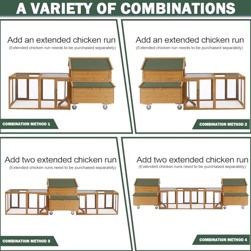 Large Chicken Coop with Wheels,Mobile Hen House for 4-6 Chicken,Portable Chicken House with Nesting Box,Wooden Poultry Cage,Waterproof Rabbit Cage