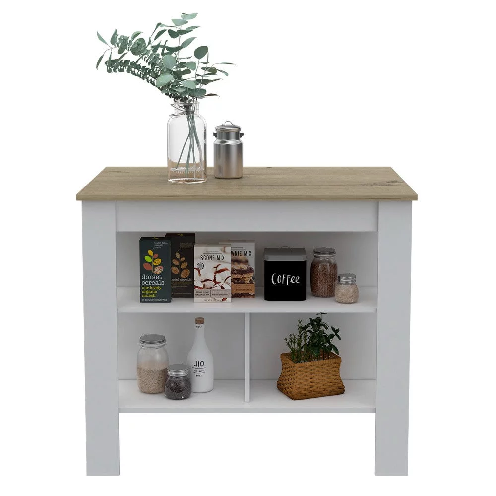Treevol Furniture, Kitchen Island Dozza, Indoor, Manufactured Wood, White / Light Oak Finish-Kitchen