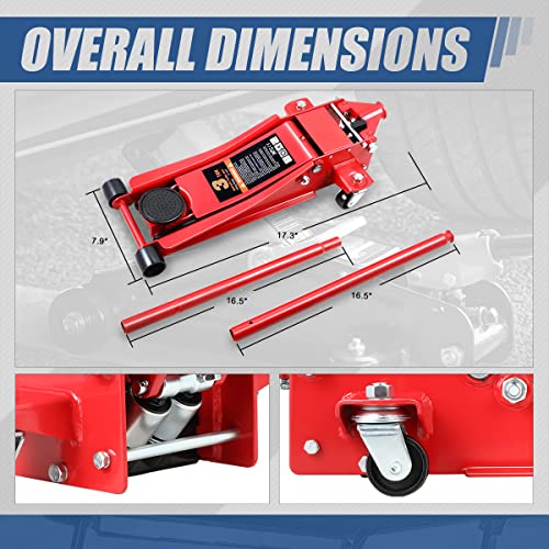 Auto Dynasty 4 Ton Low Profile Floor Jack, Heavy Duty Steel Hydraulic Car Jack with Dual Pistons Quick Lift Pump, Hydraulic Racing Floor Jack