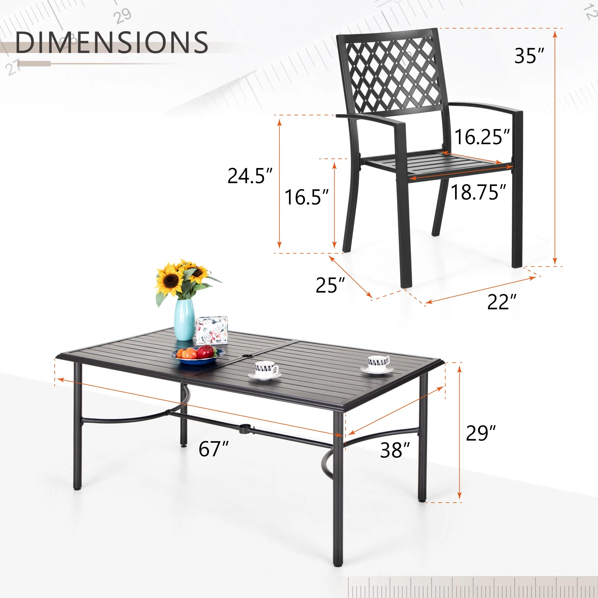 Sophia & William 7 Piece Outdoor Patio Dining Set Metal Furniture Table and Stackable Chairs