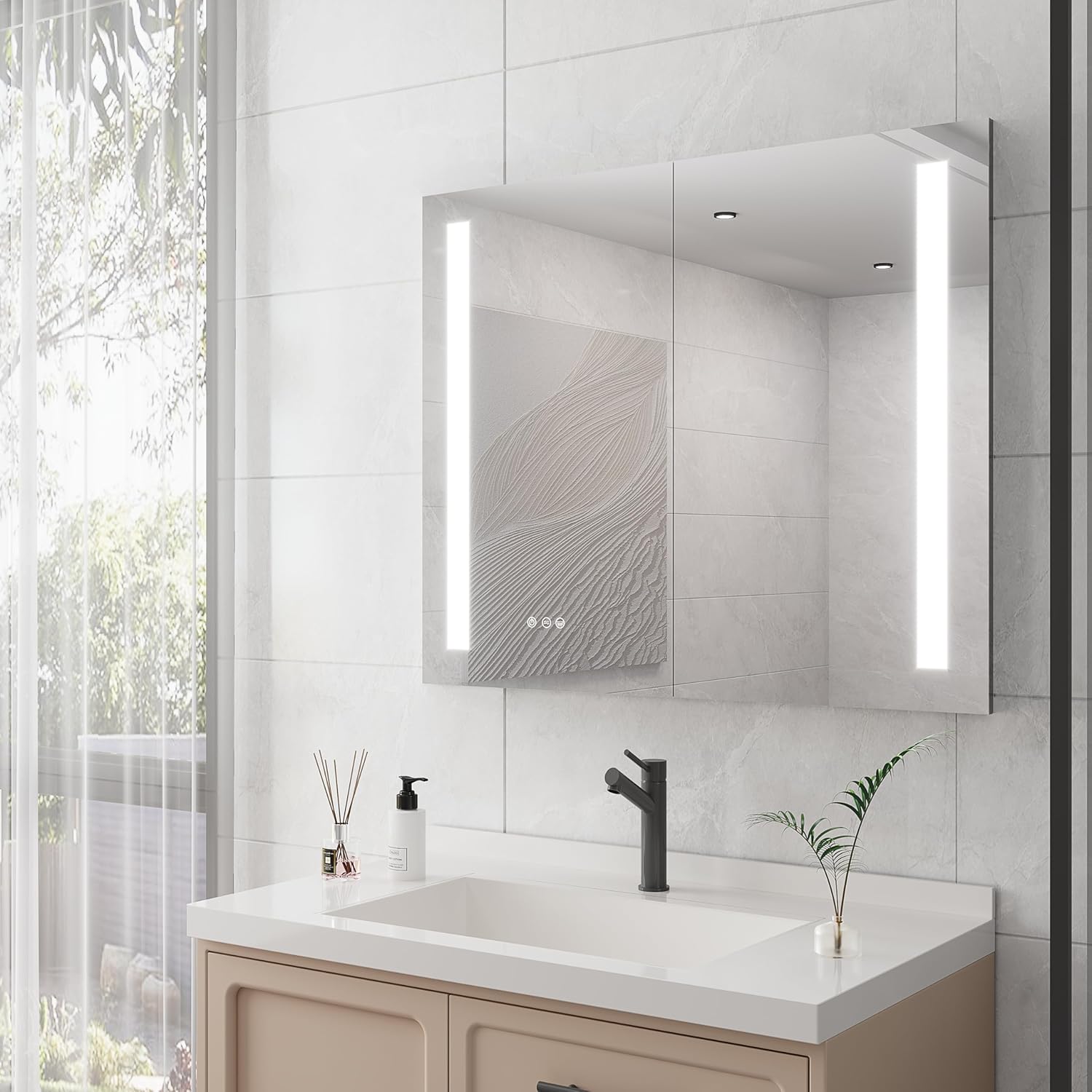 36 x 30 inch Medicine Cabinet with LED Vanity Mirror, Anti-Fog, Dimmable, Recessed or Surface Mount