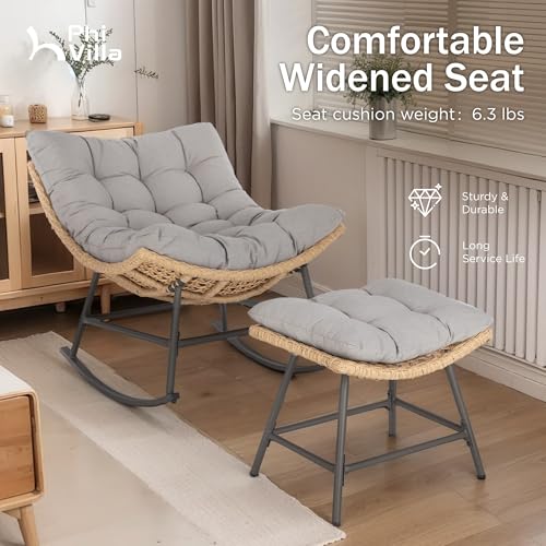 PHI VILLA Outdoor Wicker Egg Chair, Oversized Lounge Chair with Cushion, Large Brown Basket Rattan Chair for Patio, Porch, Garden, Balcony, Indoor